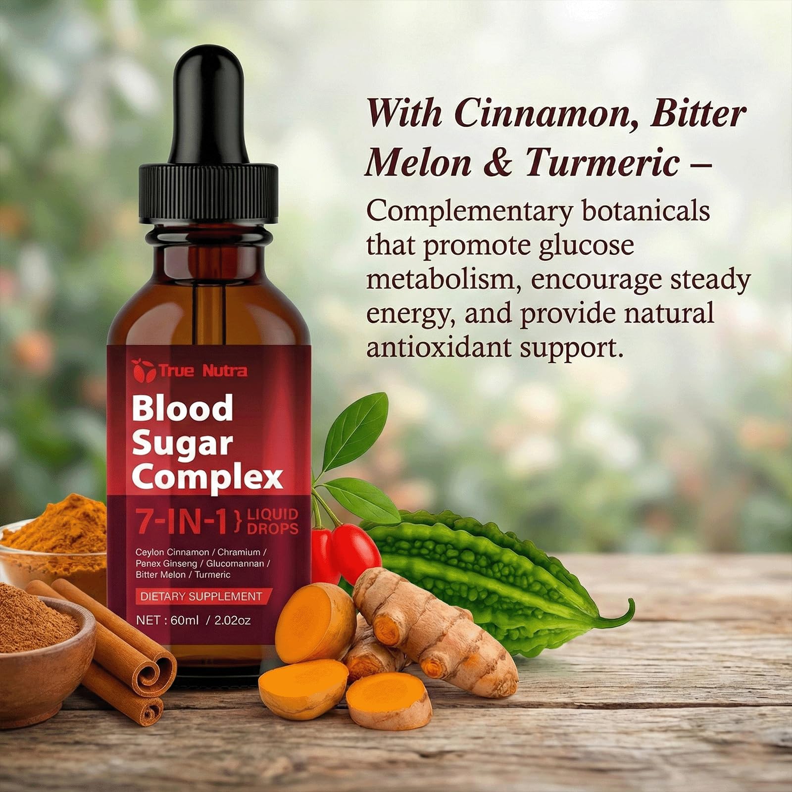 true nutra Blood Sugar Complex, 7-in-1 Formula Blood Sugar Support Supplement with Berberine, Ceylon Cinnamon, Chromium, Bitter Melon, Turmeric, Ginseng, Glucomannan (1PCS) - dailyvitalstore