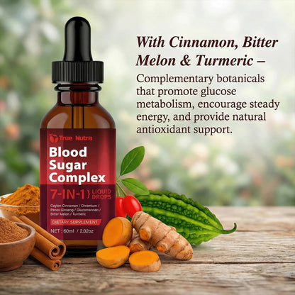 true nutra Blood Sugar Complex, 7-in-1 Formula Blood Sugar Support Supplement with Berberine, Ceylon Cinnamon, Chromium, Bitter Melon, Turmeric, Ginseng, Glucomannan (1PCS) - dailyvitalstore