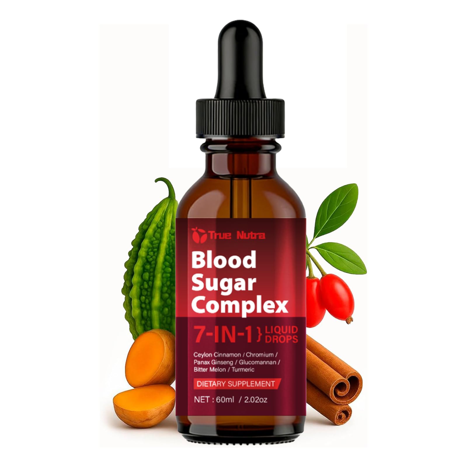 true nutra Blood Sugar Complex, 7-in-1 Formula Blood Sugar Support Supplement with Berberine, Ceylon Cinnamon, Chromium, Bitter Melon, Turmeric, Ginseng, Glucomannan (1PCS) - dailyvitalstore
