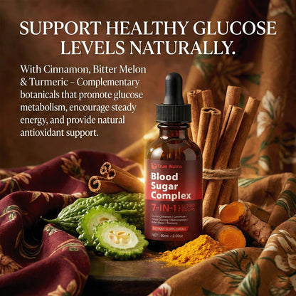 true nutra Blood Sugar Complex, 7-in-1 Formula Blood Sugar Support Supplement with Berberine, Ceylon Cinnamon, Chromium, Bitter Melon, Turmeric, Ginseng, Glucomannan (1PCS) - dailyvitalstore