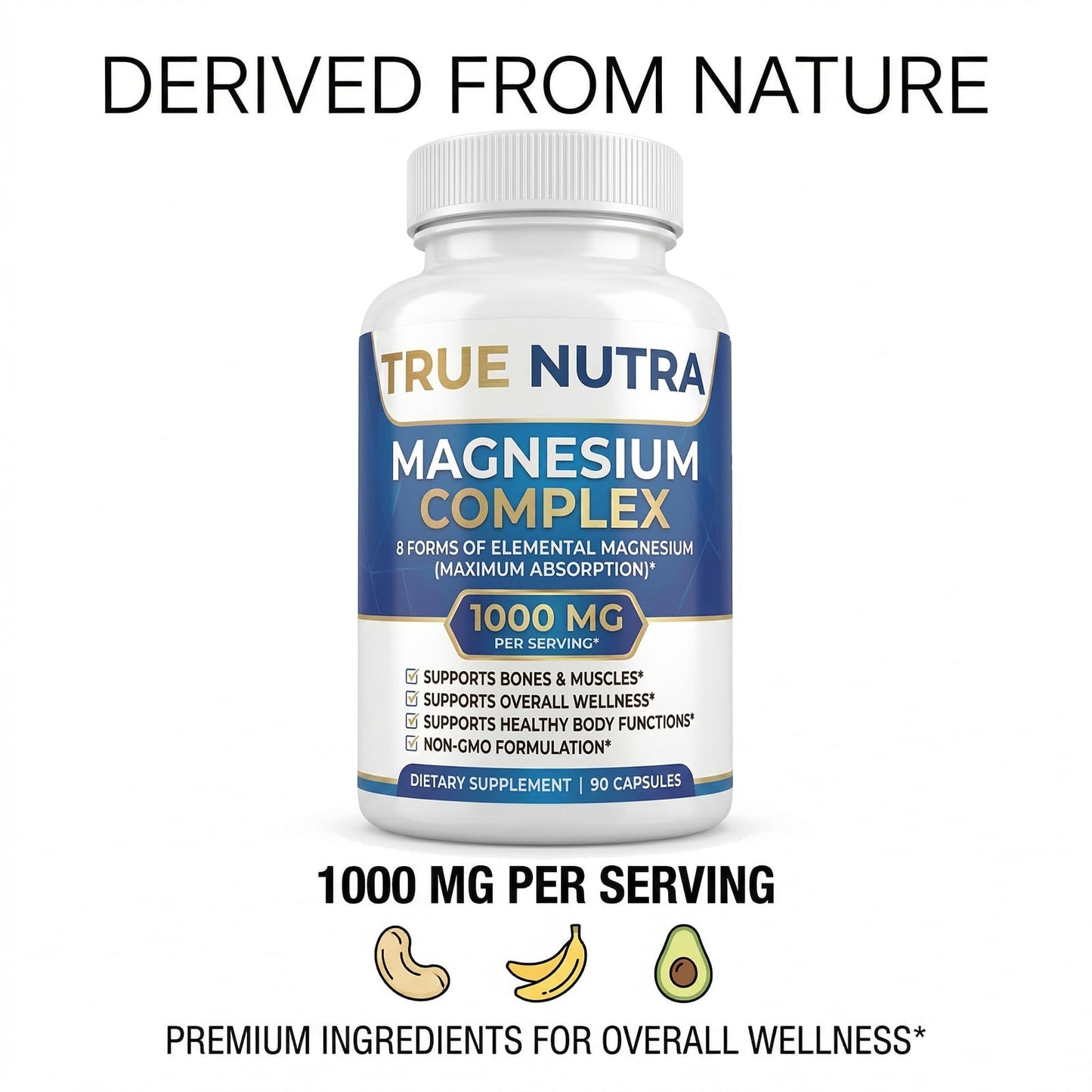 True nutra Magnesium Complex，Advanced 8-in-1 Magnesium Blend，Glycinate, Citrate, Malate, Taurate etc，High Formula，90 Capsules - dailyvitalstore