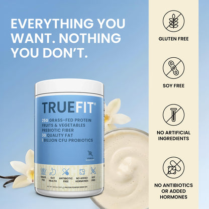 TrueFit High Fiber Protein Powder, Grass-Fed Whey Meal Replacement Shake with Prebiotics, Probiotics, & Organic Superfoods, Keto Friendly, Gluten Free - dailyvitalstore