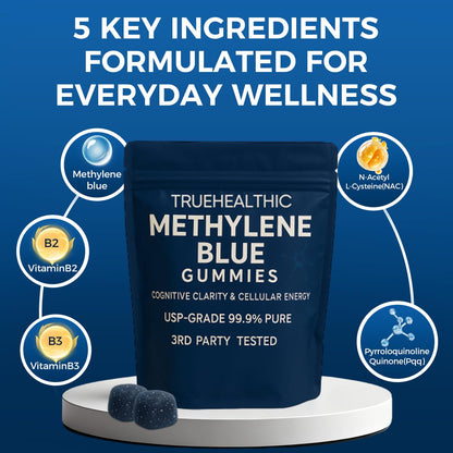 TRUEHEALTHIC Methylene Blue Gummies, for Cognitive Support & Mental Focus, Clean 5mg of Methylene Blue Per Gummy, - dailyvitalstore