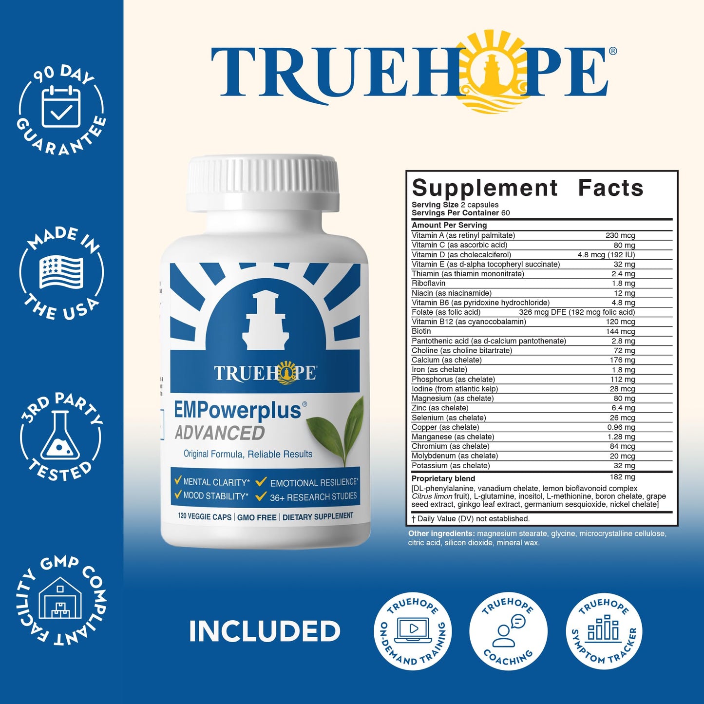 Truehope EMPowerplus Advanced Multivitamin for Women & Men - Broad-Spectrum Multivitamins & Chelated Minerals | 1000% Better Absorption | 37 Research Studies & 28 Years of Success | 30 Day Supply - dailyvitalstore
