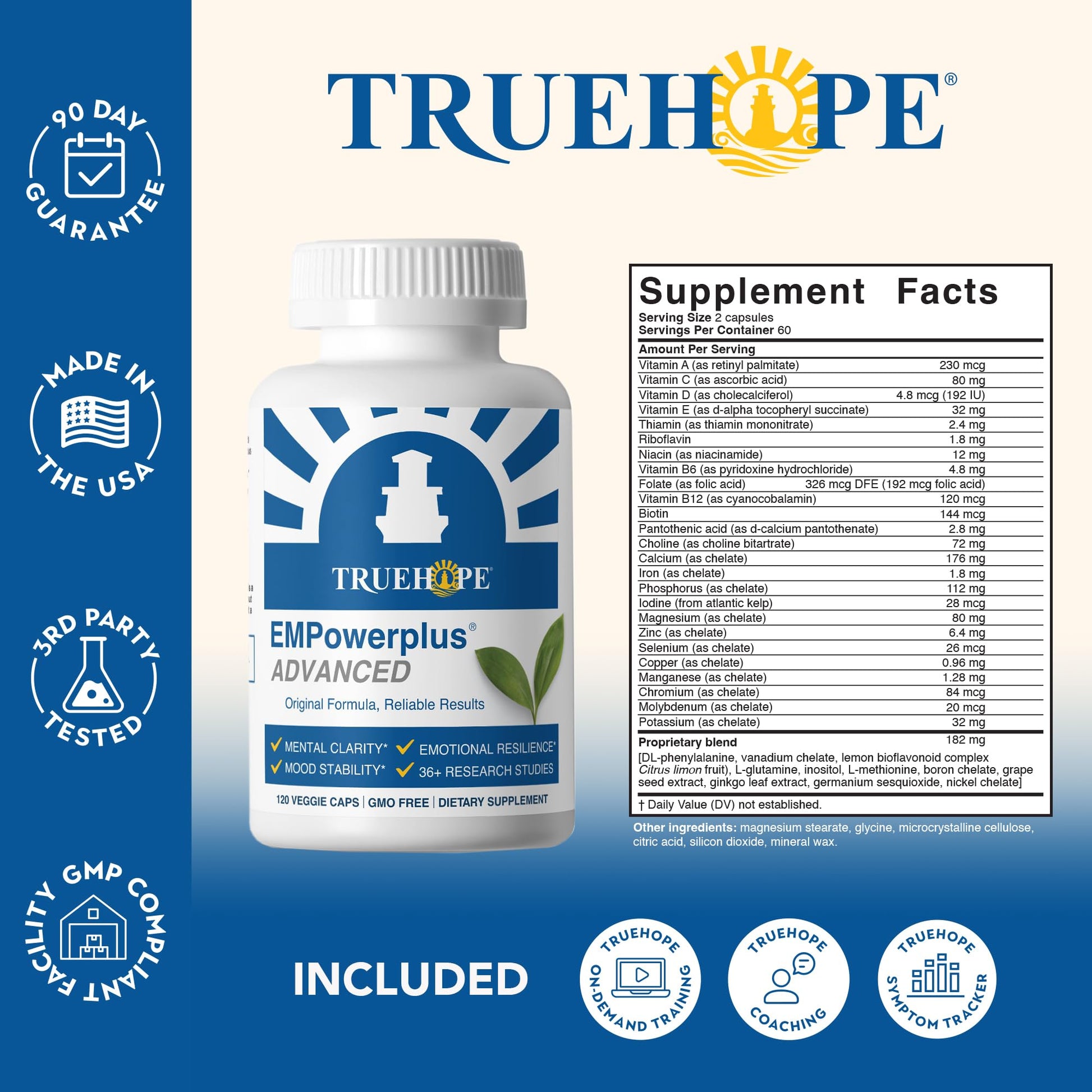 Truehope EMPowerplus Advanced Multivitamin for Women & Men - Broad-Spectrum Multivitamins & Chelated Minerals | 1000% Better Absorption | 37 Research Studies & 28 Years of Success | 30 Day Supply - dailyvitalstore