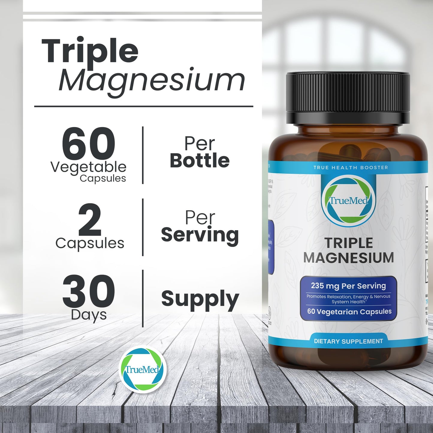 Truemed Triple Magnesium Complex Supplement 235mg with Magnesium Citrate, Malate & Lysinate Chelate | Magnesium Supplement for Sleep, Muscle Relaxation, Energy & Nerve Support | 60 Capsules, USA Made - dailyvitalstore