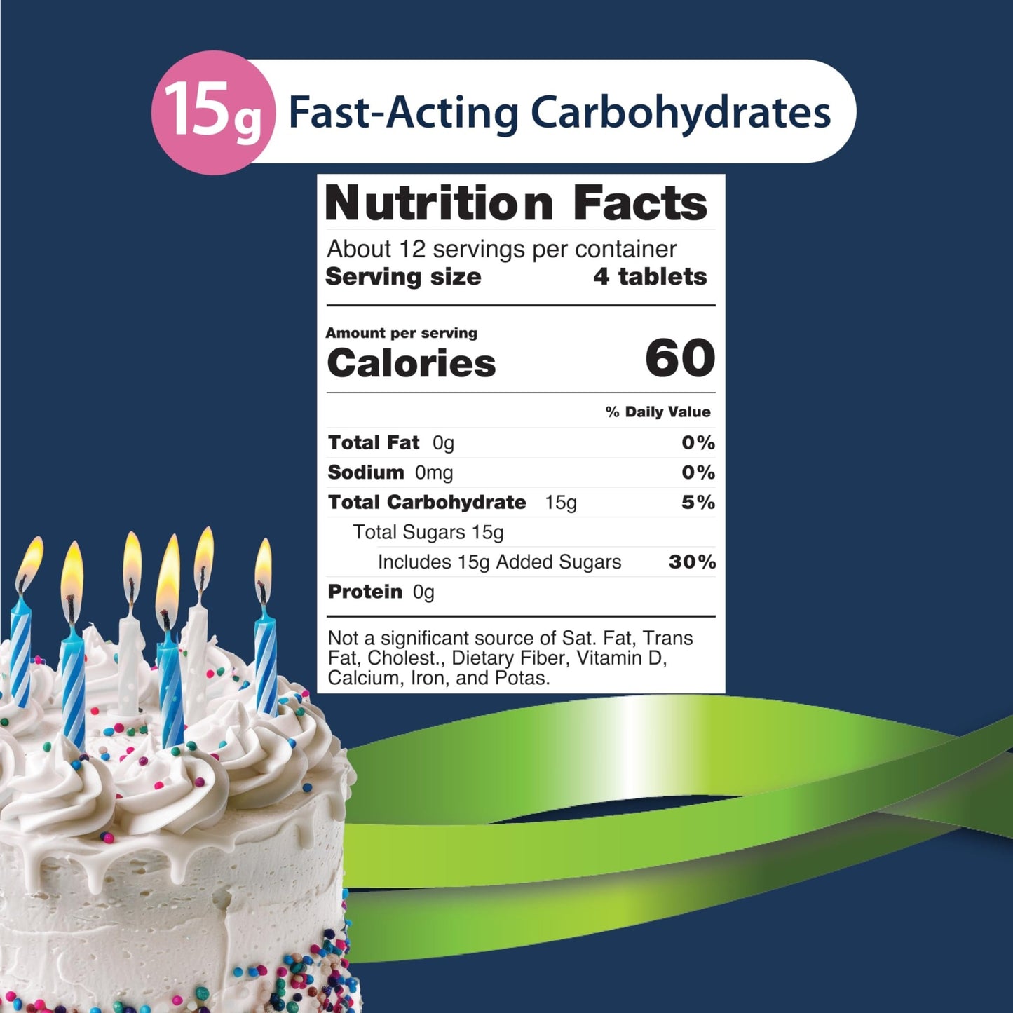 TRUEplus Glucose Tablets, Chewable, Birthday Cake Flavor, 15g Fast-Acting Carbohydrates, Dye Free, Gluten Free, No Fat, Boost Energy, 50 Count - dailyvitalstore