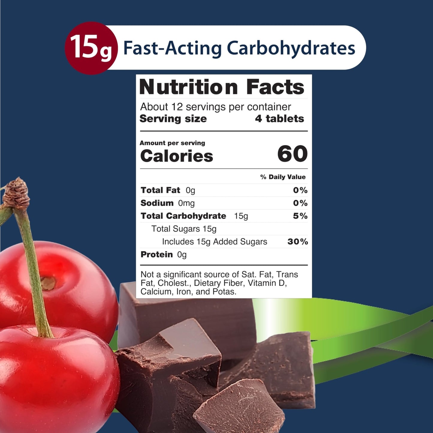 TRUEplus Glucose Tablets, Chewable, Cherry Chocolate Flavor, 15g Fast-Acting Carbohydrates, Dye Free, Gluten Free, No Fat, Boost Energy, 50 Count - dailyvitalstore