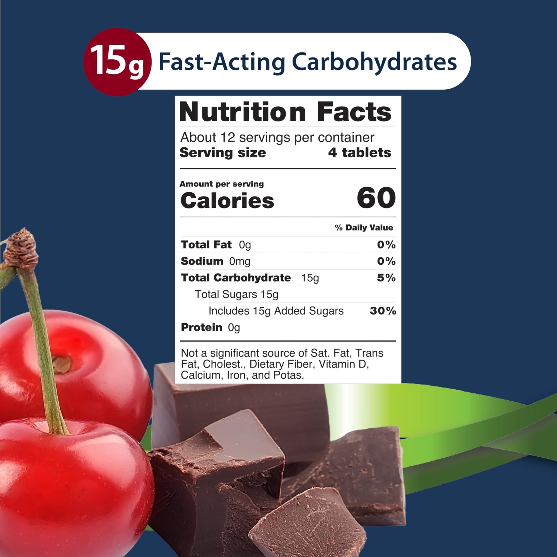 TRUEplus Glucose Tablets, Chewable, Cherry Chocolate Flavor, 15g Fast-Acting Carbohydrates, Dye Free, Gluten Free, No Fat, Boost Energy, 50 Count - dailyvitalstore