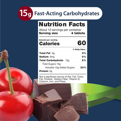 TRUEplus Glucose Tablets, Chewable, Cherry Chocolate Flavor, 15g Fast-Acting Carbohydrates, Dye Free, Gluten Free, No Fat, Boost Energy, 50 Count - dailyvitalstore