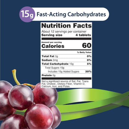TRUEplus Glucose Tablets, Chewable, Grape Flavor, 15g Fast-Acting Carbohydrates, Fat Free, Gluten Free, Boost Energy, 50 Count, 3 Bottles - dailyvitalstore
