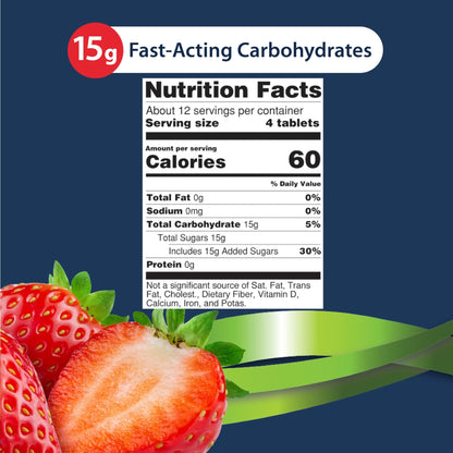 TRUEplus Glucose Tablets, Chewable, Strawberry Flavor, 15g Fast-Acting Carbohydrates, Fat Free, Gluten Free, Boost Energy, 50 Count (Pack of 2) - dailyvitalstore