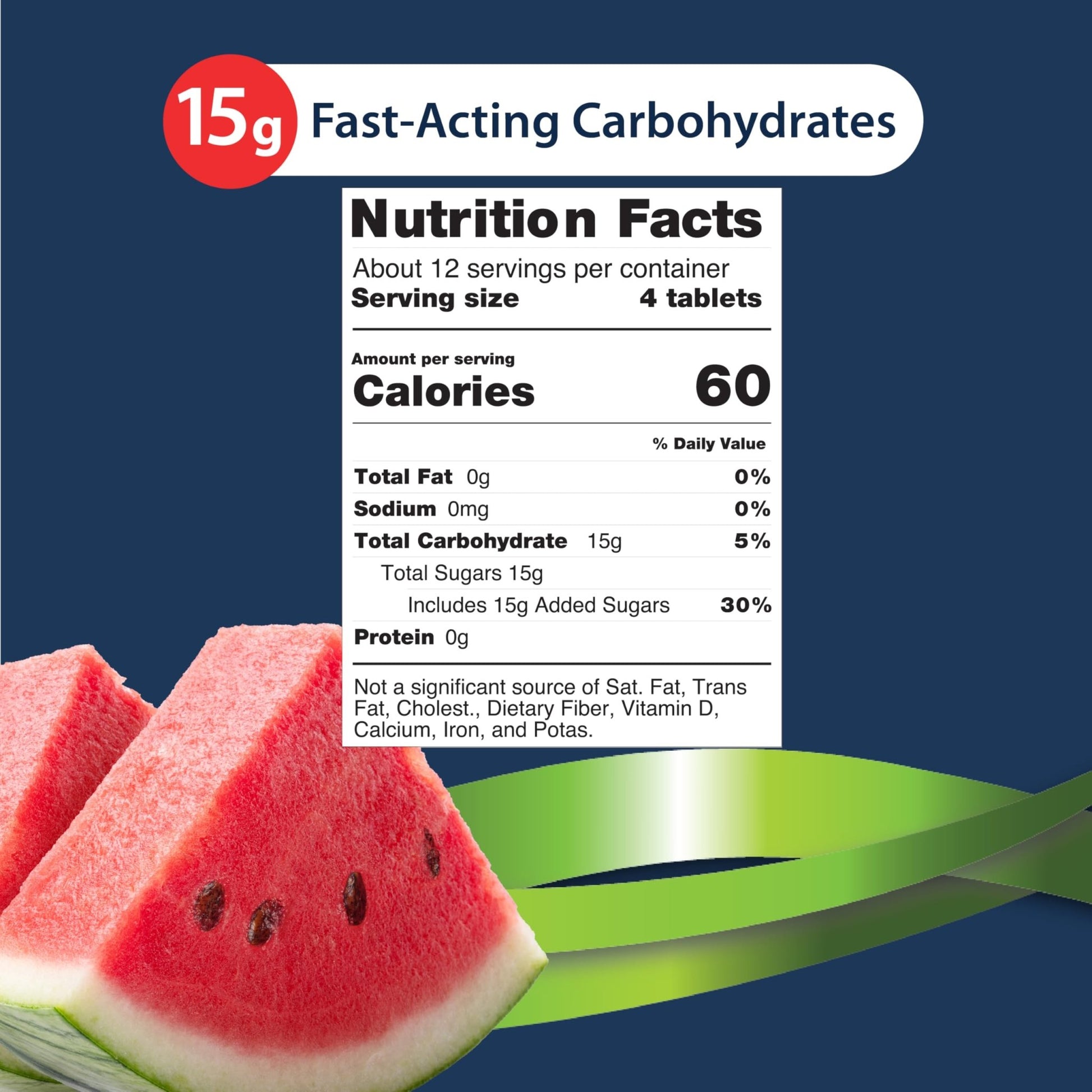 TRUEplus Glucose Tablets, Chewable, Watermelon Flavor, 15g Fast-Acting Carbohydrates, Dye Free, Gluten Free, No Fat, Boost Energy, 50 Count - dailyvitalstore
