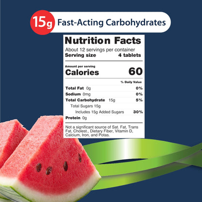TRUEplus Glucose Tablets, Chewable, Watermelon Flavor, 15g Fast-Acting Carbohydrates, Dye Free, Gluten Free, No Fat, Boost Energy, 50 Count - dailyvitalstore