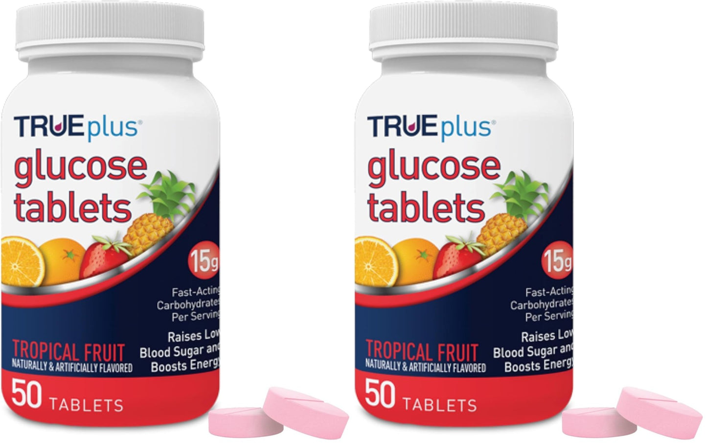 TRUEplus® Glucose Tablets, Tropical Fruit Flavor - 50ct Bottle (Pack of 2) - dailyvitalstore