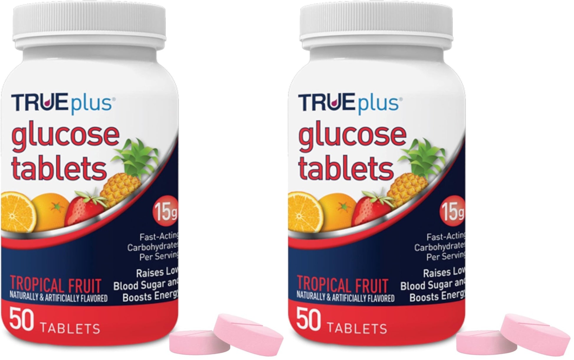 TRUEplus® Glucose Tablets, Tropical Fruit Flavor - 50ct Bottle (Pack of 2) - dailyvitalstore