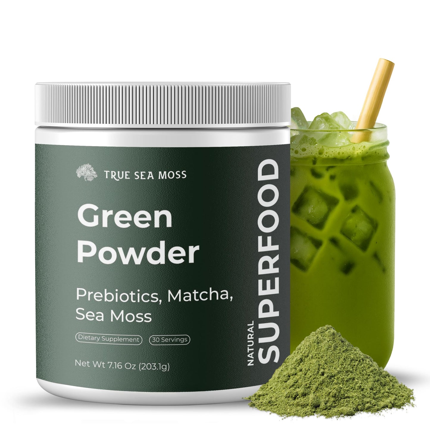 TrueSeaMoss Super Greens Powder with Matcha for Digestive & Gut Health – 25 Superfoods with Probiotics, Prebiotics, Enzymes & Sea Moss – Vegan Superfood Powder for Bloating & Regularity - 30 Servings - dailyvitalstore