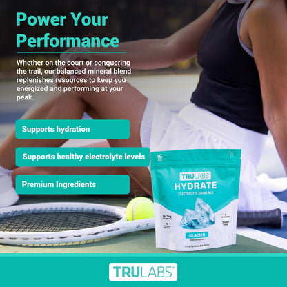 TRULABS Hydrate Electrolyte Drink Mix – Glacier Flavor, Sugar-Free Hydration Packets with 1422 mg Electrolytes & 19 Vitamins & Minerals, Monk Fruit Sweetened, On-the-Go Sticks (16 Count) - dailyvitalstore