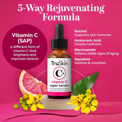 TruSkin Vitamin C Super Serum for Face - Five Skin Benefits in One Serum with Vitamin C, Retinol, Niacinamide, Hyaluronic Acid & Squalane - dailyvitalstore