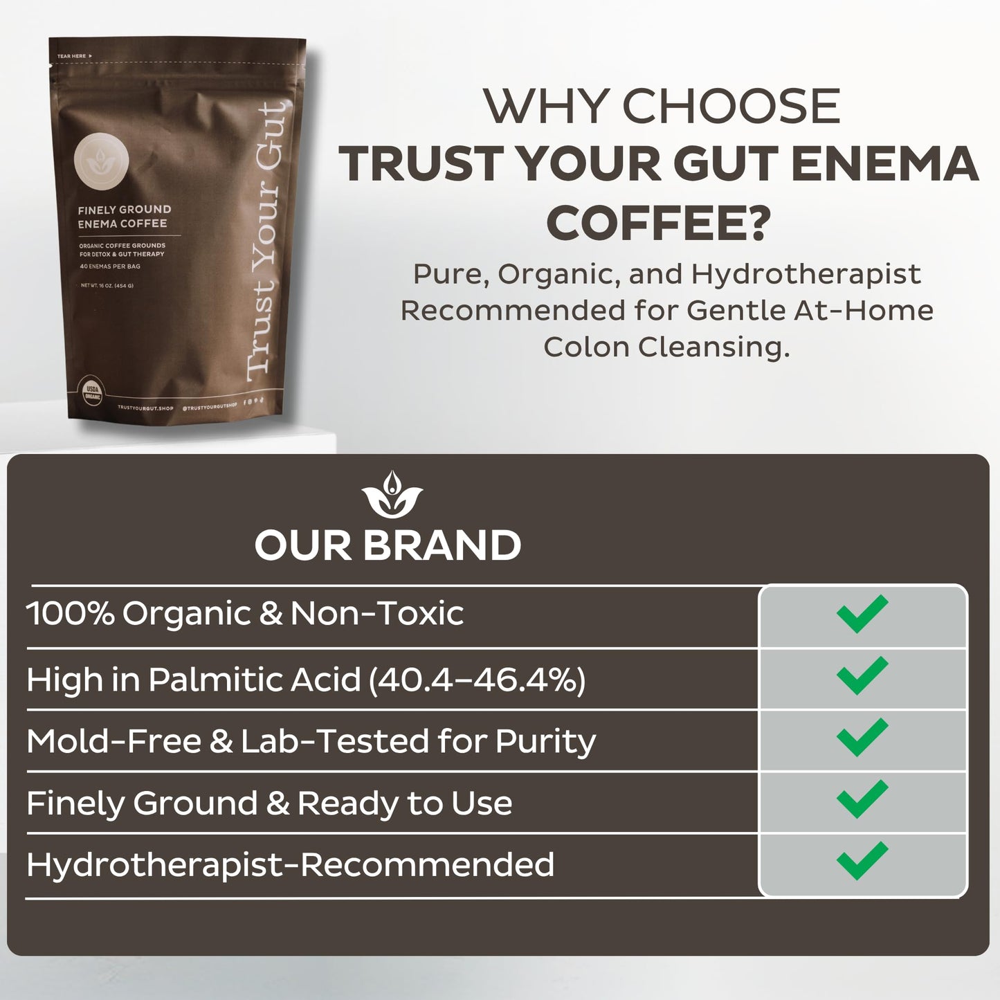 Trust Your Gut Organic Ground Coffee Enema for Detox and Gut Health, Mold Free Colon Cleanse Gerson Enema Coffee Women and Men, 40 Enemas per Bag - 1lb - dailyvitalstore
