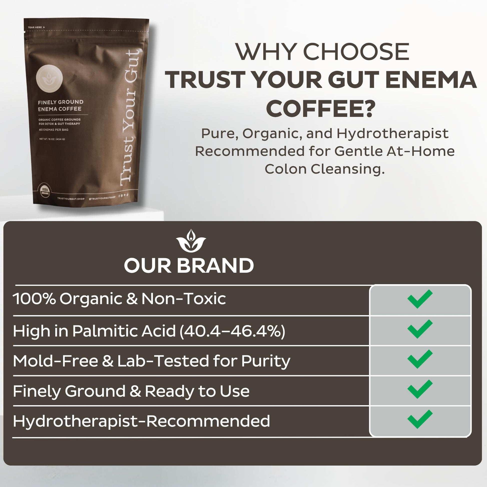 Trust Your Gut Organic Ground Coffee Enema for Detox and Gut Health, Mold Free Colon Cleanse Gerson Enema Coffee Women and Men, 40 Enemas per Bag - 1lb - dailyvitalstore