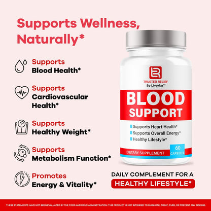 Trusted Relief Blood Support Capsules - Official TrustedRelief Blood Support Vitamin Pills, Natural Trusted Relief Advanced Premium Formula Wellness & Overal Health, 60 Capsules for 1 Month - dailyvitalstore