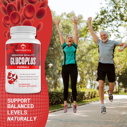 TRUTHENTICS GlucoPlus - 20 Herbs, Vitamins & Minerals with Cinnamon, Chromium, Vanadium, Bitter Melon, Alpha Lipoic Acid, Magnesium - Gluten Free, Non-GMO - 60 Capsules - dailyvitalstore