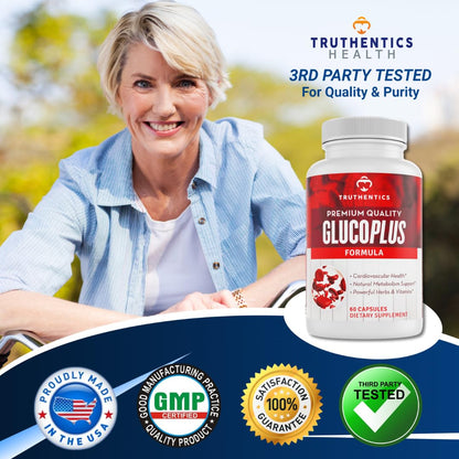 TRUTHENTICS GlucoPlus - 20 Herbs, Vitamins & Minerals with Cinnamon, Chromium, Vanadium, Bitter Melon, Alpha Lipoic Acid, Magnesium - Gluten Free, Non-GMO - 60 Capsules - dailyvitalstore