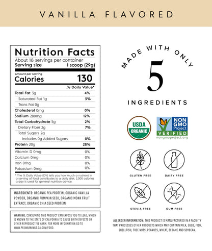 Truvani Organic Plant Based Protein Powder | Vanilla | 20g Pea Protein | 18 Servings | Vegan & Keto | Gluten & Dairy Free | Low Carb | No Added Sugar - dailyvitalstore