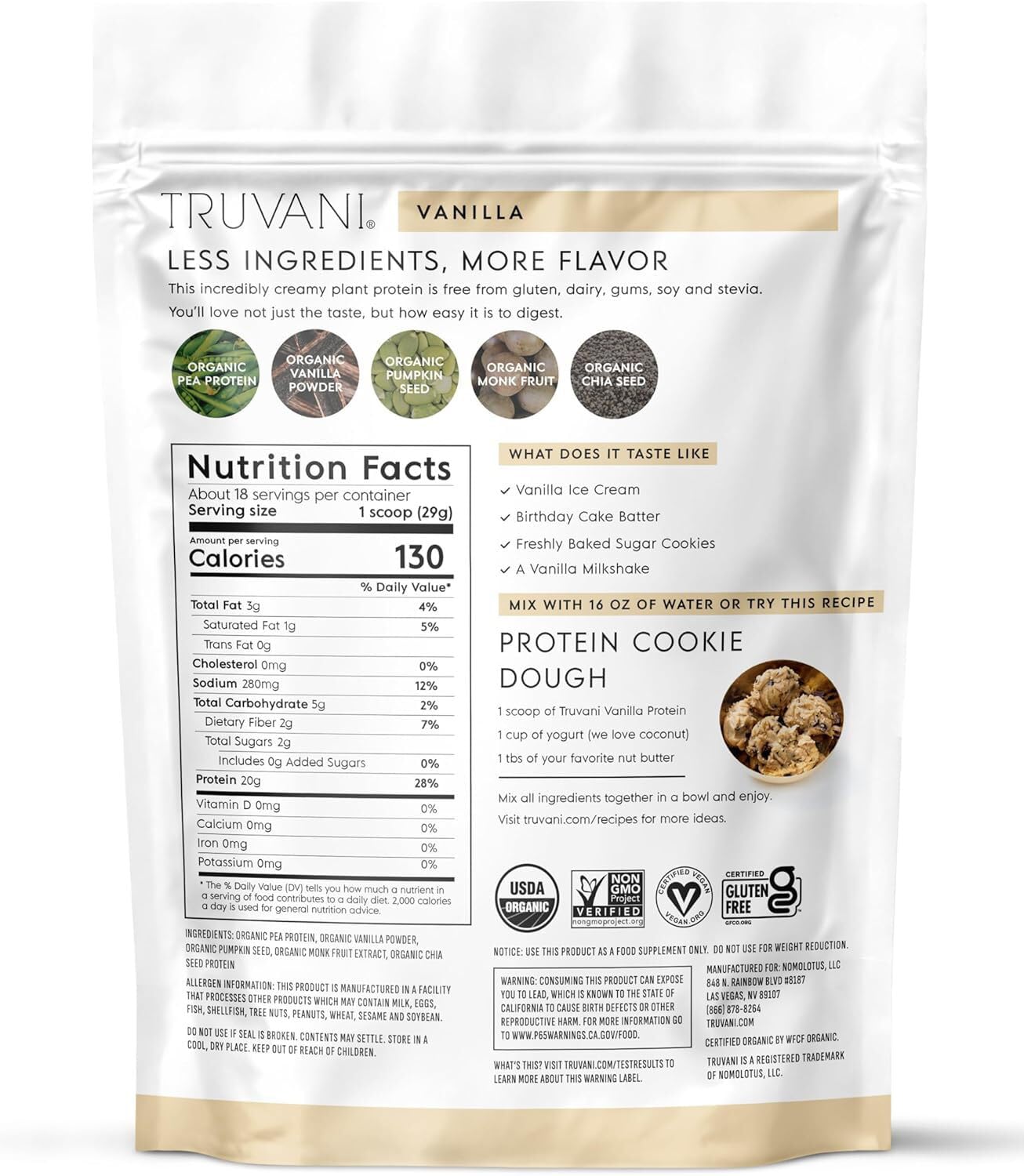 Truvani Organic Plant Based Protein Powder | Vanilla | 20g Pea Protein | 18 Servings | Vegan & Keto | Gluten & Dairy Free | Low Carb | No Added Sugar - dailyvitalstore