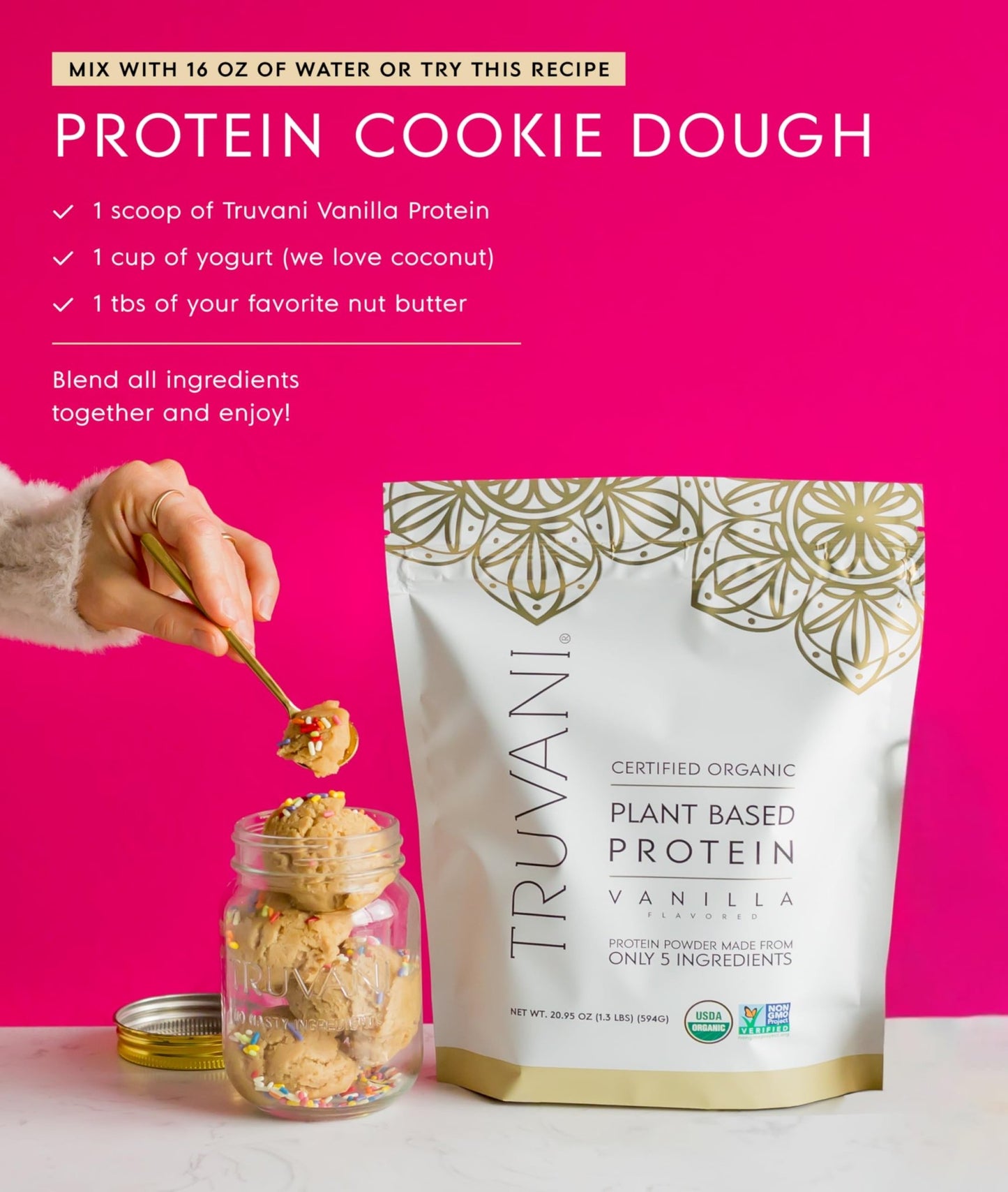 Truvani Organic Plant Based Protein Powder | Vanilla | 20g Pea Protein | 18 Servings | Vegan & Keto | Gluten & Dairy Free | Low Carb | No Added Sugar - dailyvitalstore