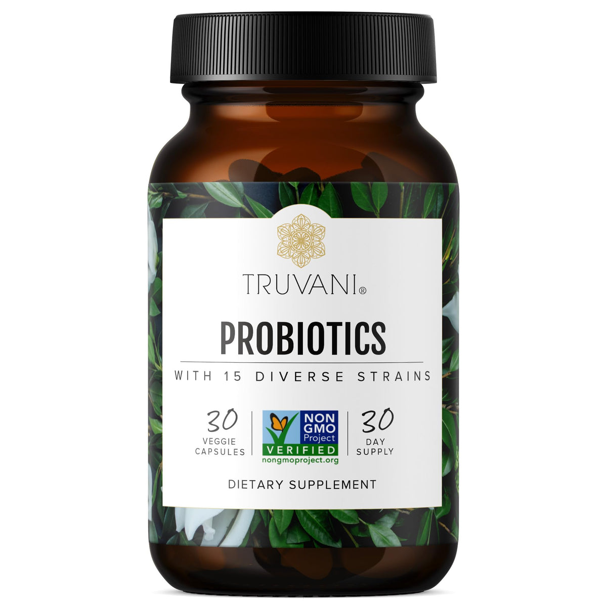 Truvani Probiotic Supplement | 30 Servings | 15 Billion CFU | 15 Diverse Strains for Digestive, Immune & Brain Health Support | Shelf-Stable Vegan Capsules | Non-GMO, No Fillers - dailyvitalstore