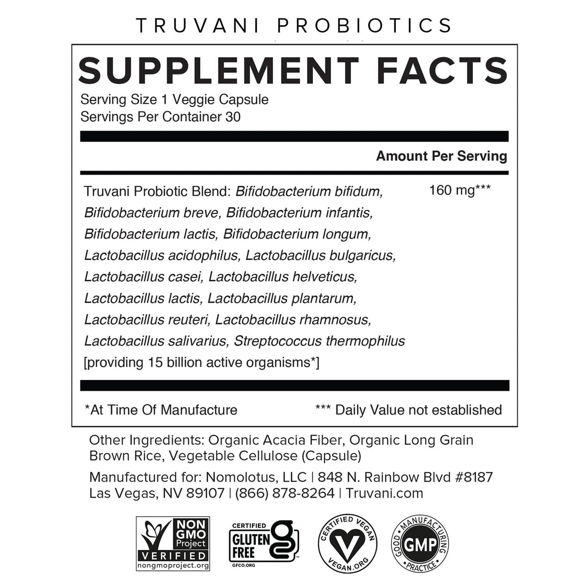 Truvani Probiotic Supplement | 30 Servings | 15 Billion CFU | 15 Diverse Strains for Digestive, Immune & Brain Health Support | Shelf-Stable Vegan Capsules | Non-GMO, No Fillers - dailyvitalstore