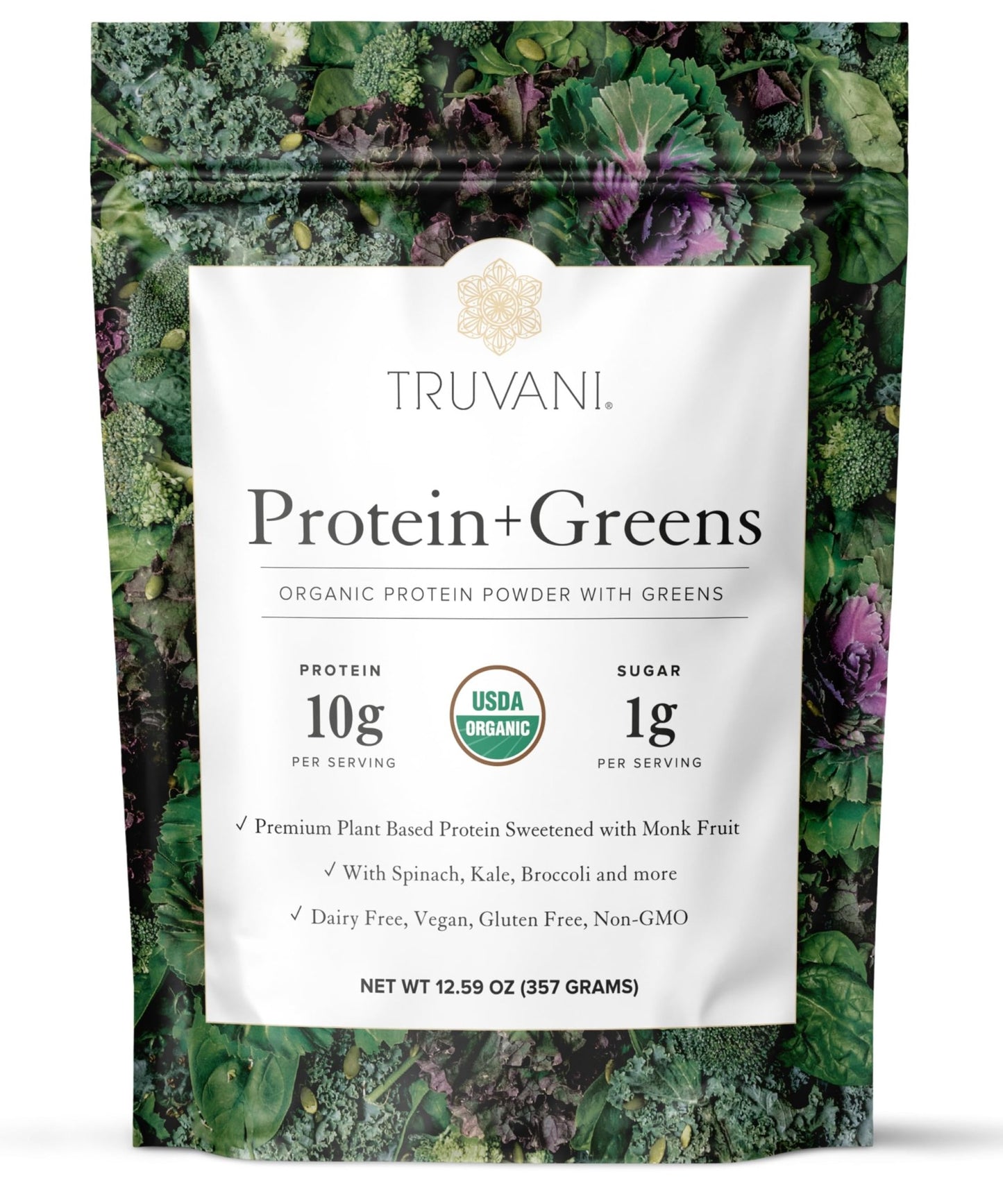 Truvani Protein + Greens Supplement | Spinach, Kale & Broccoli | 10g Organic Plant Based Protein | 20 Servings | USDA Organic | Gluten & Dairy Free - dailyvitalstore