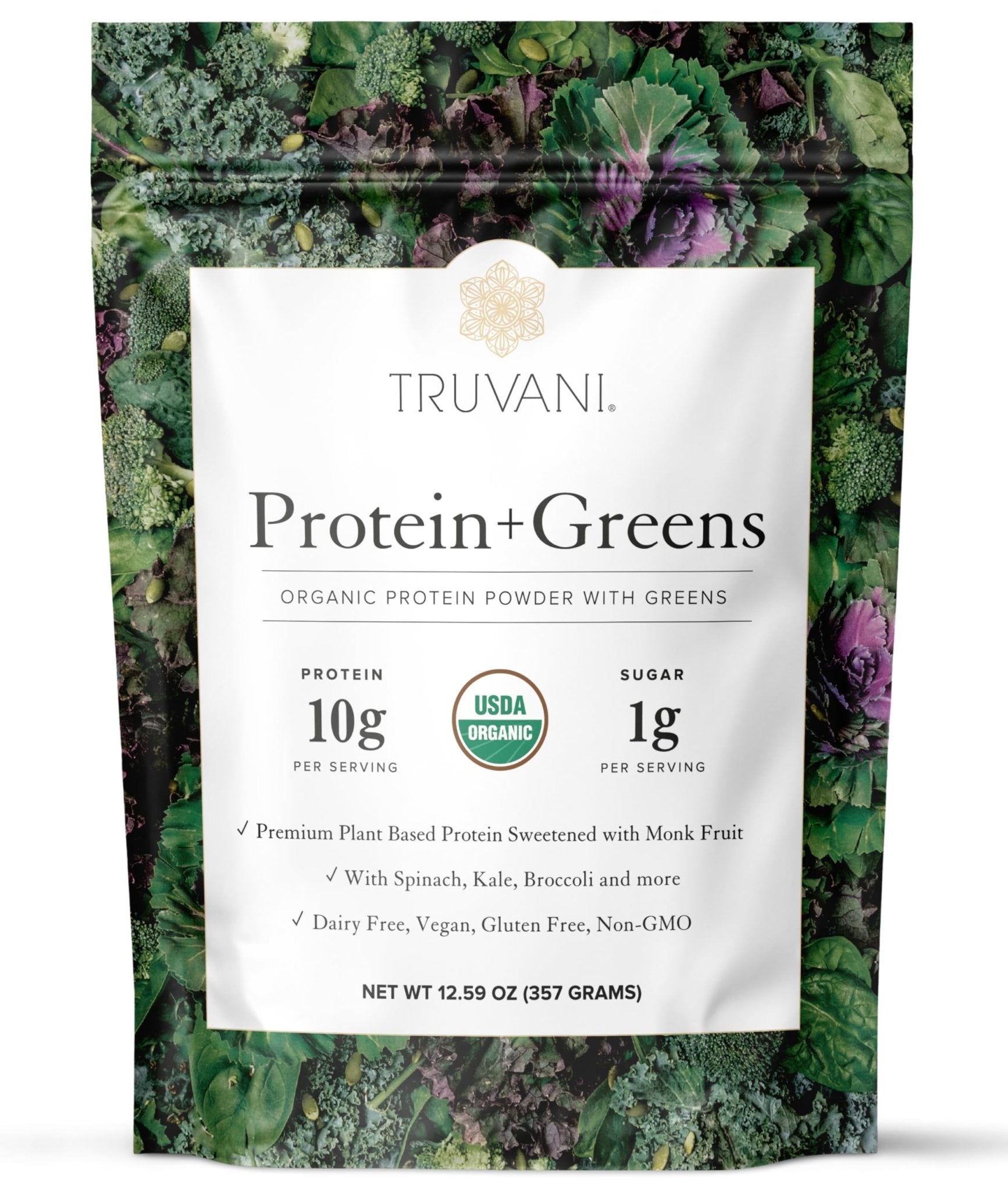 Truvani Protein + Greens Supplement | Spinach, Kale & Broccoli | 10g Organic Plant Based Protein | 20 Servings | USDA Organic | Gluten & Dairy Free - dailyvitalstore