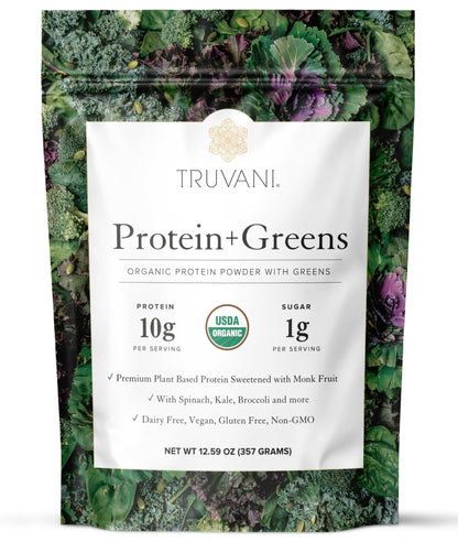 Truvani Protein + Greens Supplement | Spinach, Kale & Broccoli | 10g Organic Plant Based Protein | 20 Servings | USDA Organic | Gluten & Dairy Free - dailyvitalstore