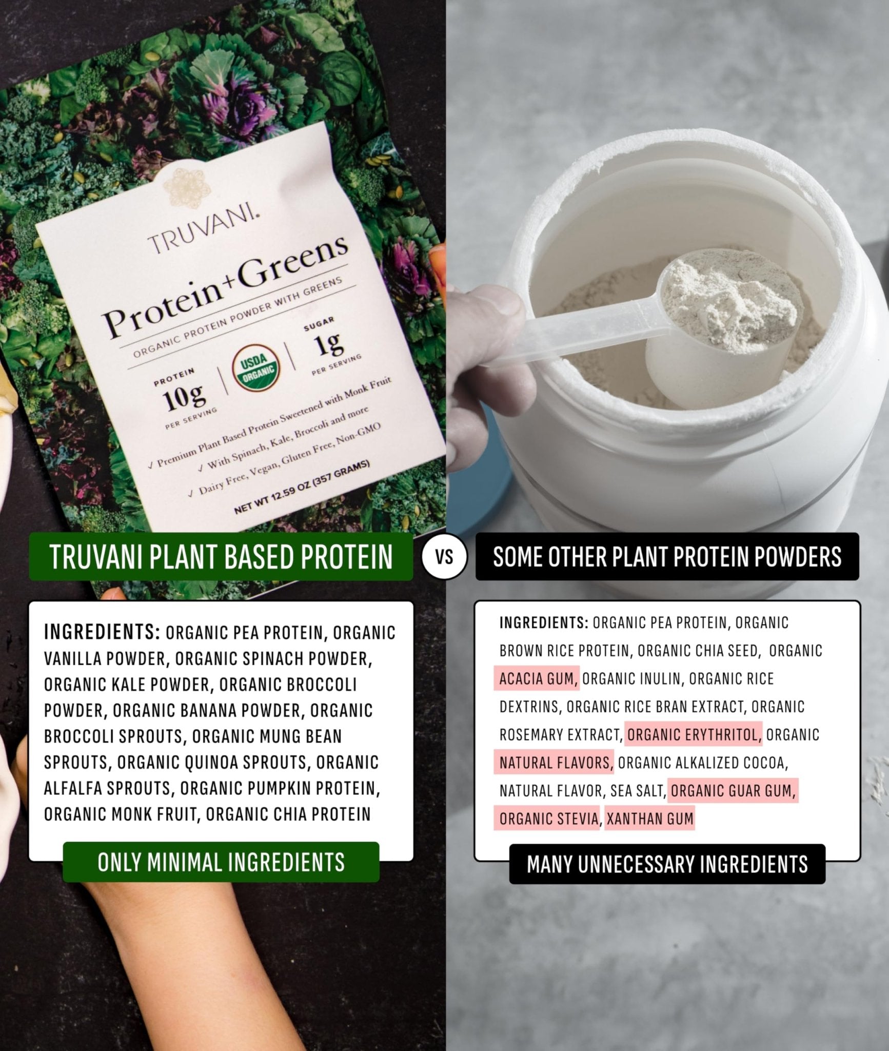 Truvani Protein + Greens Supplement | Spinach, Kale & Broccoli | 10g Organic Plant Based Protein | 20 Servings | USDA Organic | Gluten & Dairy Free - dailyvitalstore