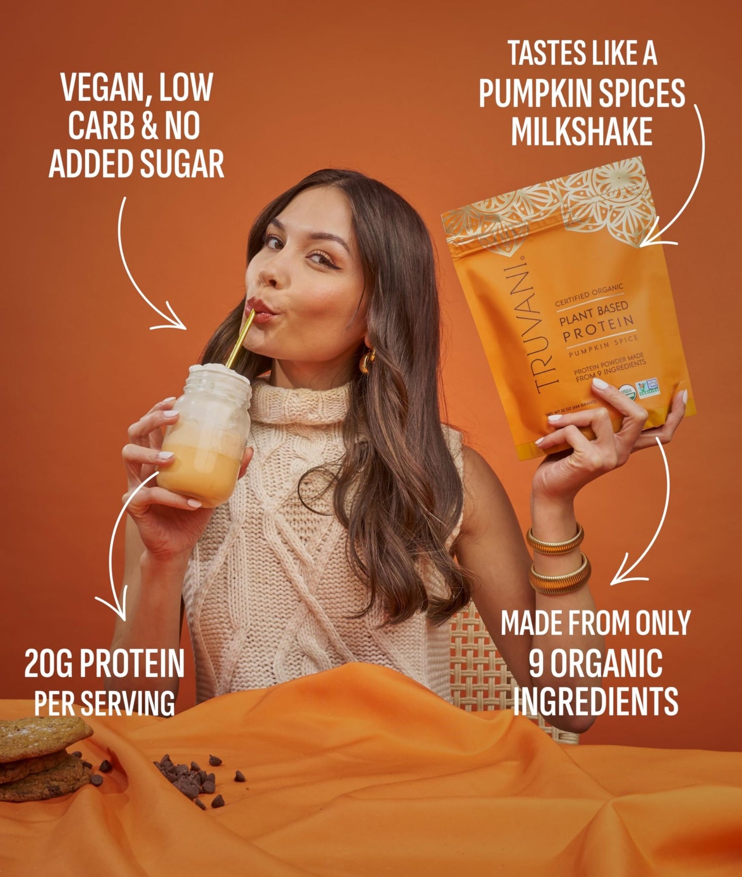 Truvani Vegan Pea Protein Powder | Pumpkin Spice | 20g Organic Plant Based Protein | 20 Servings | Keto | Gluten & Dairy Free - dailyvitalstore