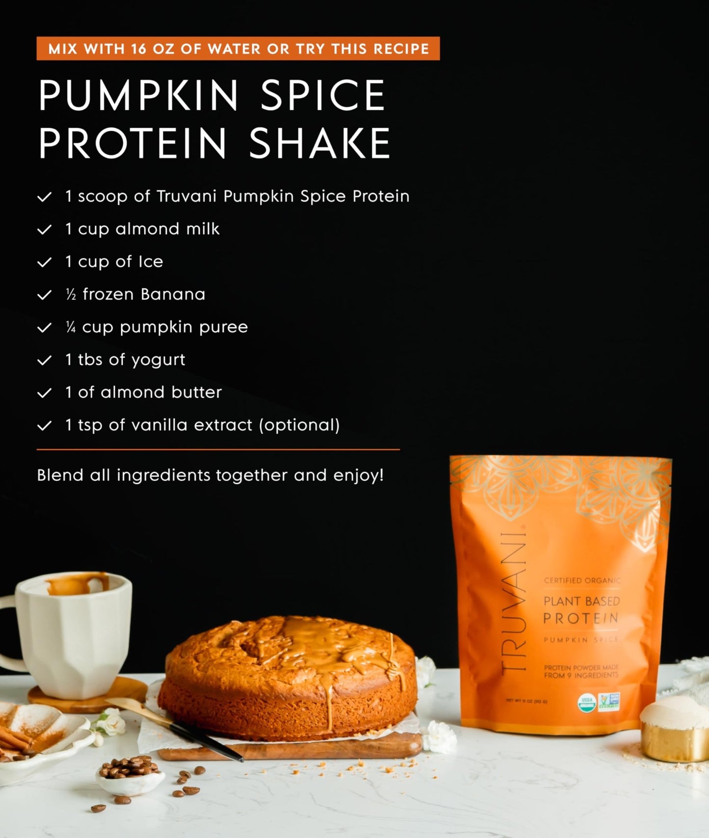 Truvani Vegan Pea Protein Powder | Pumpkin Spice | 20g Organic Plant Based Protein | 20 Servings | Keto | Gluten & Dairy Free - dailyvitalstore