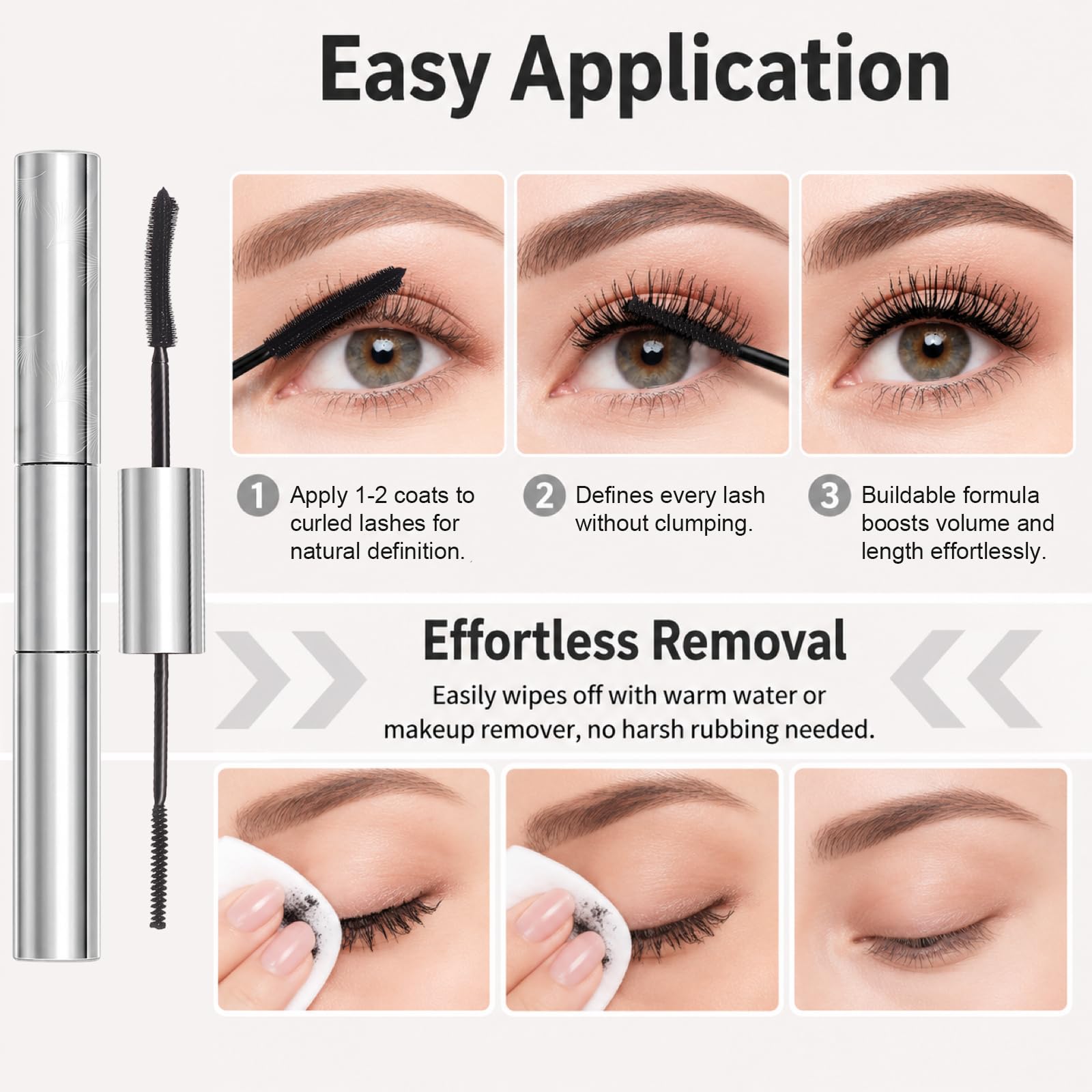 Tubing Mascara for Older Women 60 Plus, Double Ended Black Mascara, Lengthening Volumizing 2-in-1 Mascara for Short Multi-layered Lashes, Smudge Proof Easy Warm Water - dailyvitalstore