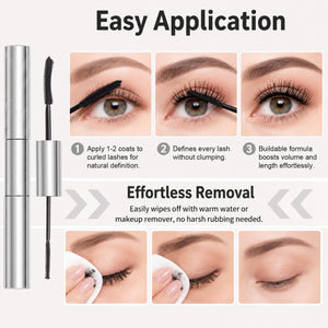 Tubing Mascara for Older Women 60 Plus, Double Ended Black Mascara, Lengthening Volumizing 2-in-1 Mascara for Short Multi-layered Lashes, Smudge Proof Easy Warm Water - dailyvitalstore