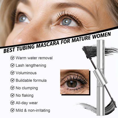 Tubing Mascara for Older Women 60 Plus, Double Ended Black Mascara, Lengthening Volumizing 2-in-1 Mascara for Short Multi-layered Lashes, Smudge Proof Easy Warm Water - dailyvitalstore