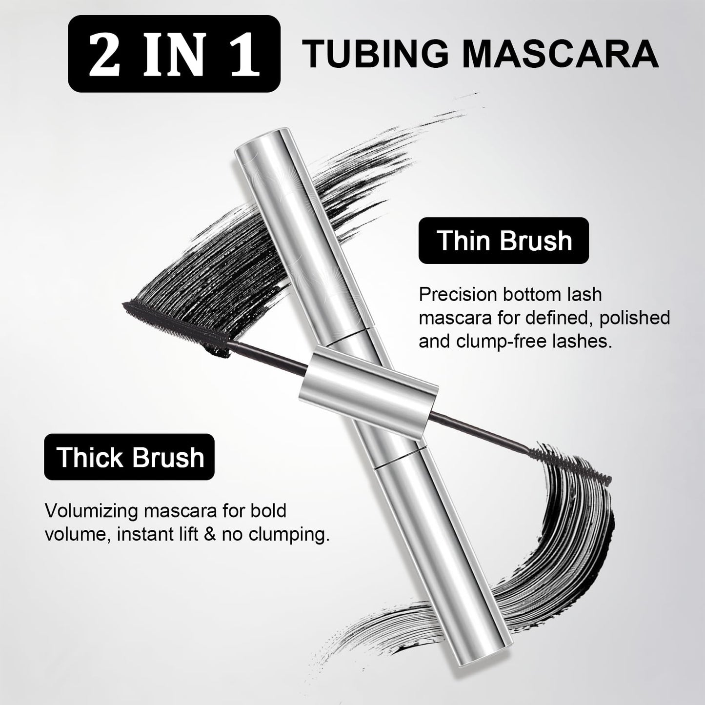 Tubing Mascara for Older Women 60 Plus, Double Ended Black Mascara, Lengthening Volumizing 2-in-1 Mascara for Short Multi-layered Lashes, Smudge Proof Easy Warm Water - dailyvitalstore