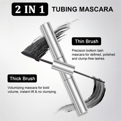 Tubing Mascara for Older Women 60 Plus, Double Ended Black Mascara, Lengthening Volumizing 2-in-1 Mascara for Short Multi-layered Lashes, Smudge Proof Easy Warm Water - dailyvitalstore