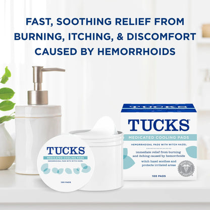 TUCKS Medicated Cooling Pads, 200 Count - Witch Hazel Pads for Sensitive Areas, Cleanse and Protect from Irritation - dailyvitalstore