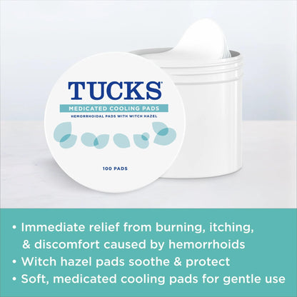 TUCKS Medicated Cooling Pads, 200 Count - Witch Hazel Pads for Sensitive Areas, Cleanse and Protect from Irritation - dailyvitalstore