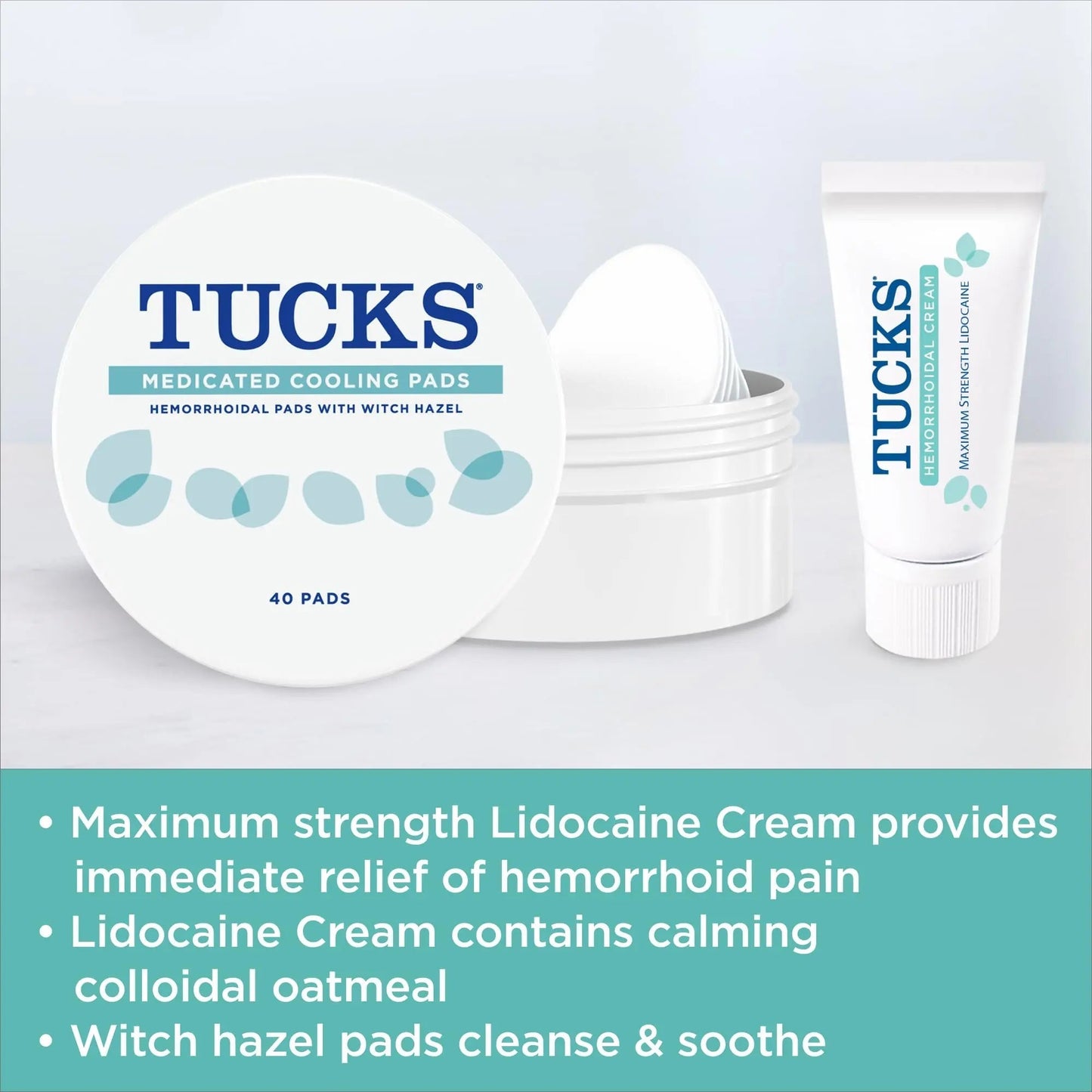 Tucks Multi-Care Relief Kit – 40 Count Witch Hazel Pads & 0.5 oz. Lidocaine Cream - Protects from Irritation, Hemorrhoid Treatment Medicated Pads Used by Hospitals - dailyvitalstore