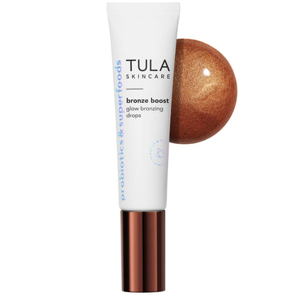 TULA Skin Care Bronze Boost Glow Bronzing Drops - Provides Natural Glow, Evens Skin Tone, Plumps and Hydrates Skin, Contains Niacinamide, Hyaluronic Acid and Green Tea, 1 Fl Oz. - dailyvitalstore