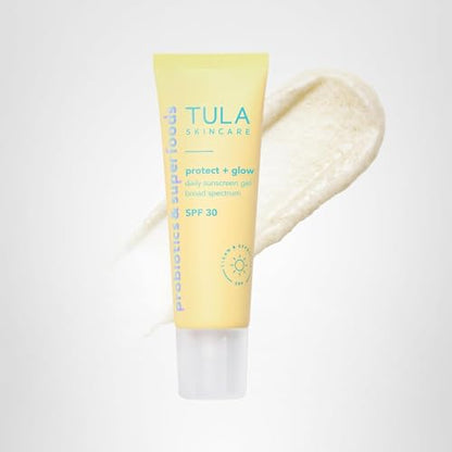 TULA Skin Care Protect + Glow Daily Sunscreen - Gel, Broad Spectrum SPF 30, Skincare-First, Non-Greasy, Non-Comedogenic and Reef-Safe with Pollution and Blue Light Protection, Regular, 1.7 fl oz. - dailyvitalstore