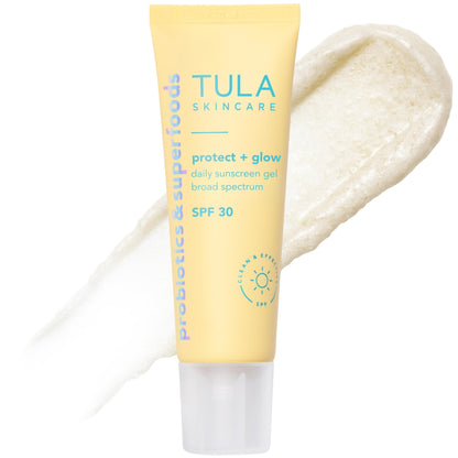 TULA Skin Care Protect + Glow Daily Sunscreen - Gel, Broad Spectrum SPF 30, Skincare-First, Non-Greasy, Non-Comedogenic and Reef-Safe with Pollution and Blue Light Protection, Regular, 1.7 fl oz. - dailyvitalstore